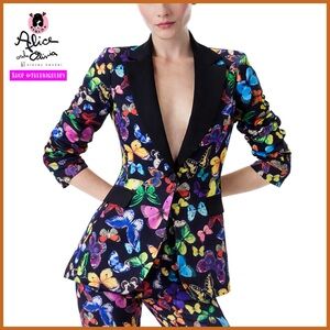 Alice + Olivia Macey Butterfly Combination Notch Collar Fitted Blazer Jacket